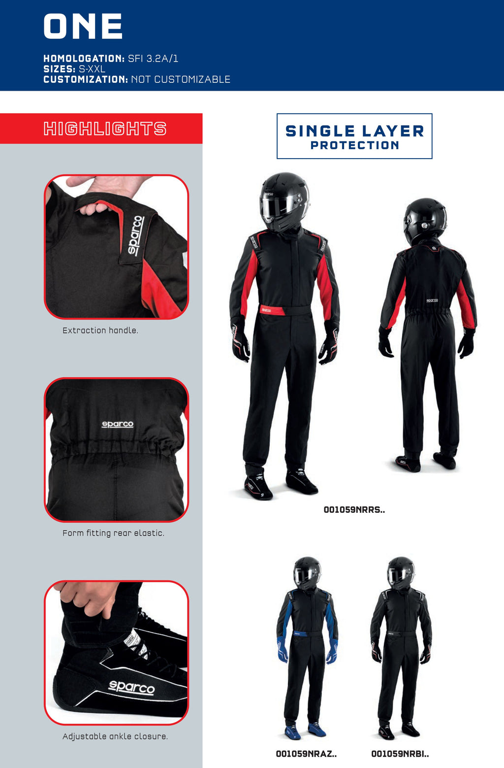 001059 Sparco One Race Suit Basic Overalls Karting Mechanic Pitcrew Sizes S-XXL Sparco 12