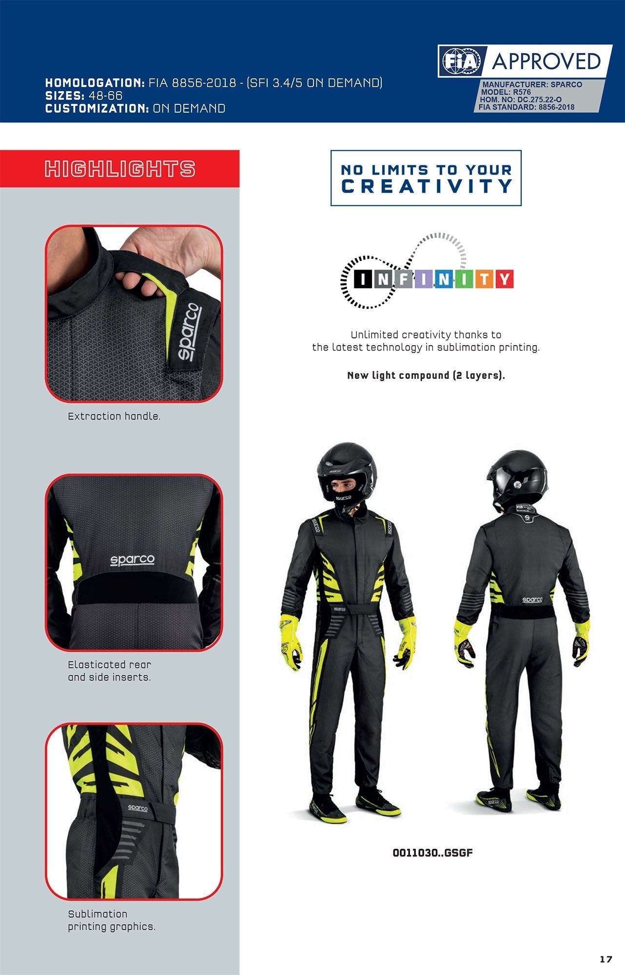 0011030 Sparco Infinity 5.0 Race Suit 2-Layer FIA 8856-2018 Motorsport Rally Endless Racegear 2