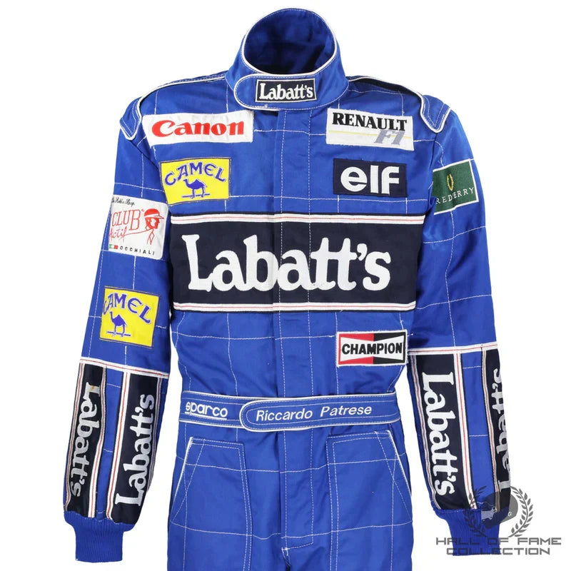 1992 Ricardo Patrese Williams Renault F1 Suit sponsor detail Endless Racegear