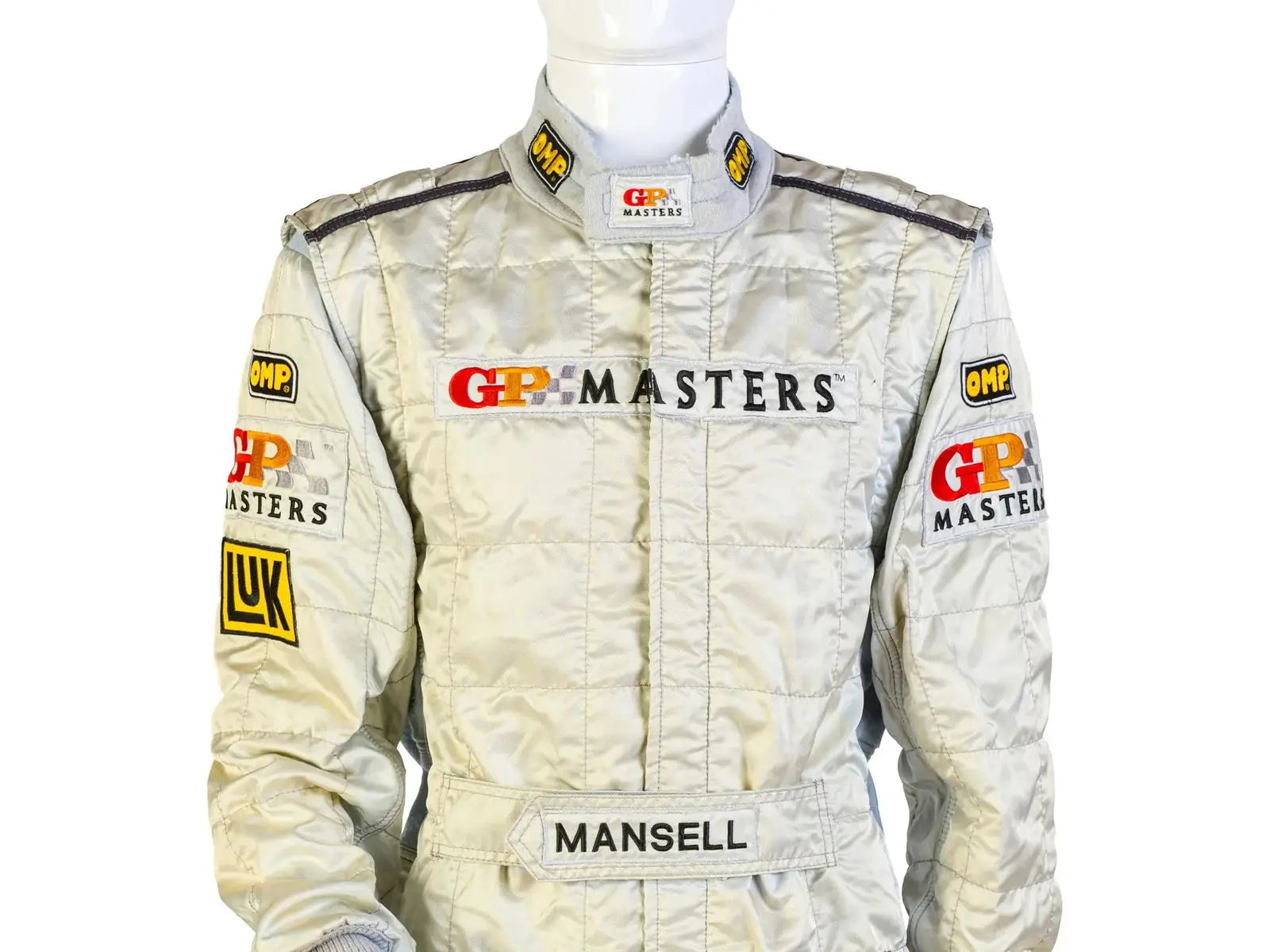 2005 GP Masters Nigel Mansell OMP Race Suit sponsor patch detail Endless Racegear