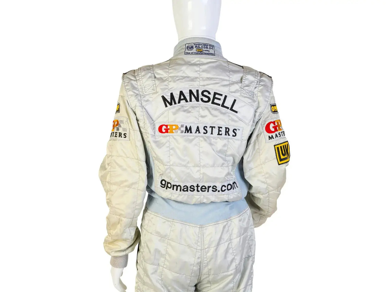 2005 GP Masters Nigel Mansell OMP Race Suit fabric close-up Endless Racegear