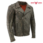 Rider's Choice ML71578 Men's Distressed Brown Triple Stitched' Beltless Motorcycle Leather Jacket Endless Racegear