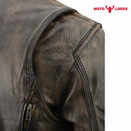 Rider's Choice ML71578 Men's Distressed Brown Triple Stitched' Beltless Motorcycle Leather Jacket Endless Racegear