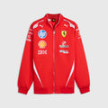 Red full-zip racing jacket with Puma and Ferrari logos, stand collar.