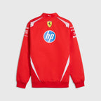 Red back view racing jacket with Puma logo, Ferrari shield, contrast side stripes.