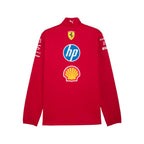 Red softshell jacket back view with HP and Shell logos and high collar