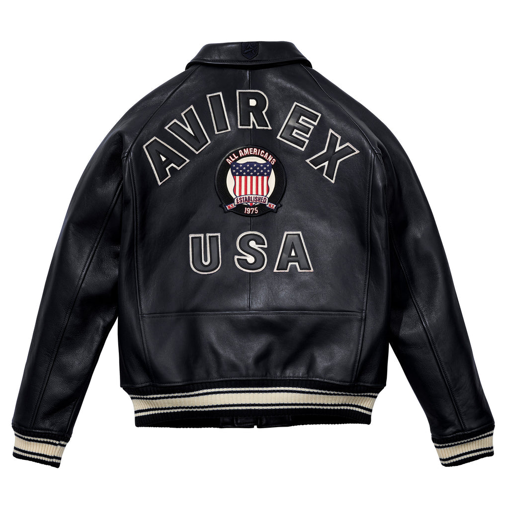 Buy Best Genuine Style Jet Black Avirex Leather Fashion Jackets For Sale rfxleatherofficial