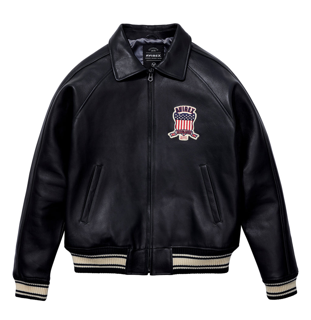 Buy Best Genuine Style Jet Black Avirex Leather Fashion Jackets For Sale rfxleatherofficial