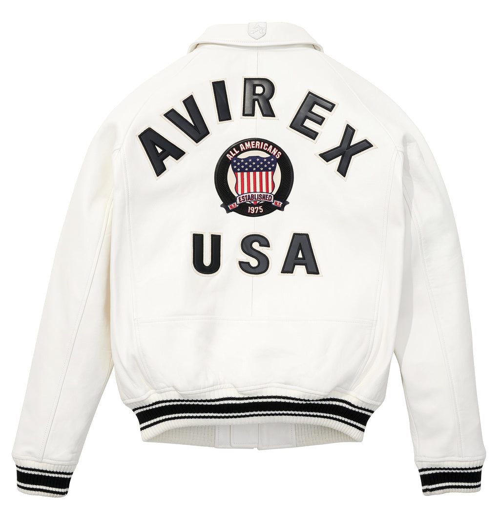 Buy Best Genuine Style White Color Avirex Leather Fashion Jackets For Sale rfxleatherofficial