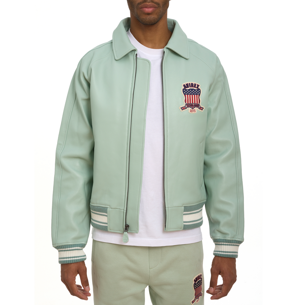 Shop Best High Sale Avirex Fashion Aviator Bomber Seafoam Leather Jackets For Sale rfxleatherofficial