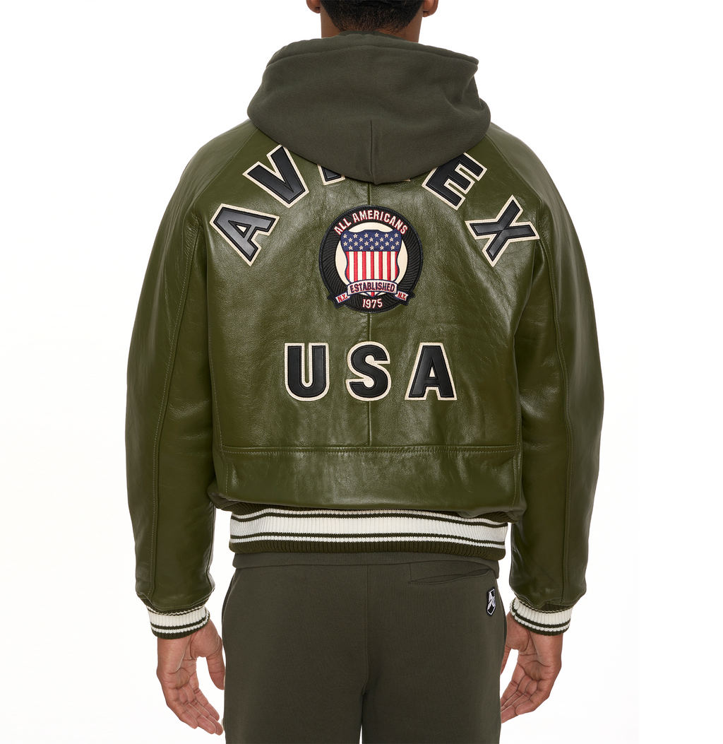 Buy Best Style Olive Leather Fashion Bomber Avirex Leather Jackets For Mens rfxleatherofficial