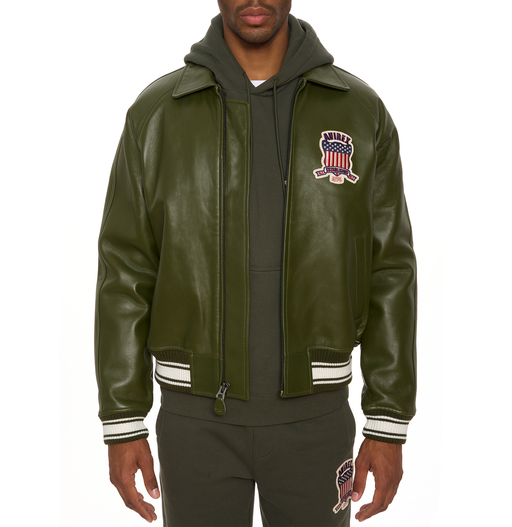 Buy Best Style Olive Leather Fashion Bomber Avirex Leather Jackets For Mens rfxleatherofficial