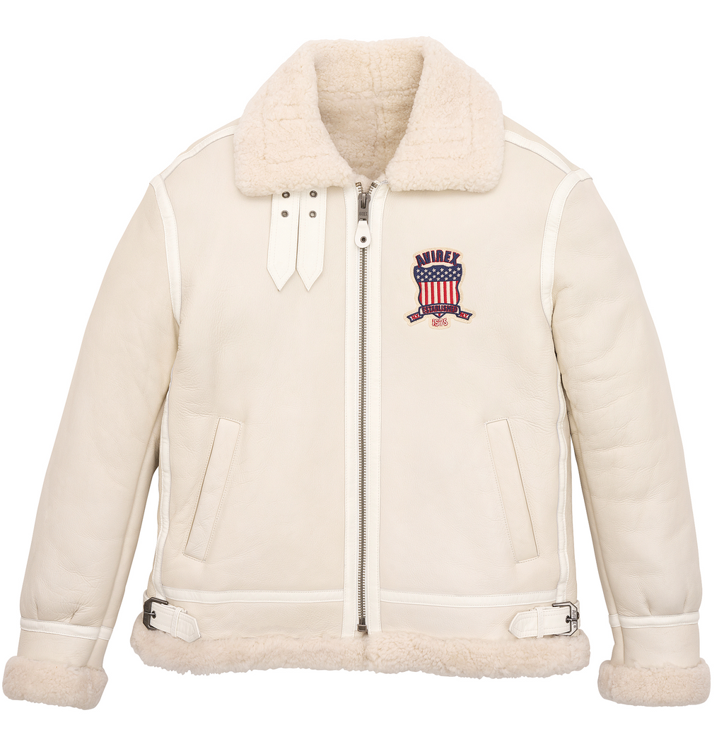 Buy Best Winter Avirex B3 Bomber Shearling Snow White Leather Jackets For Sale Mens rfxleatherofficial