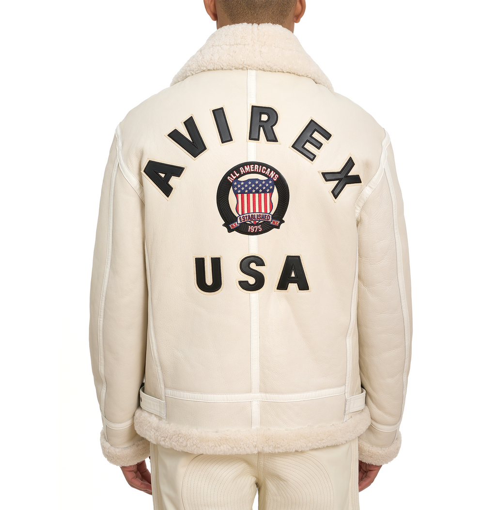 Buy Best Winter Avirex B3 Bomber Shearling Snow White Leather Jackets For Sale Mens rfxleatherofficial