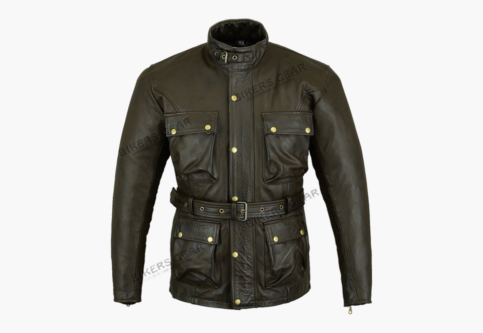BGA Trail Master Vintage Waxed Leather Motorcycle Jacket Brown