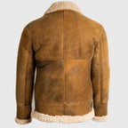 Men’s Shearling Leather Aviator Jacket – Distressed Bomber with Real Sheepskin Ex Race Gear