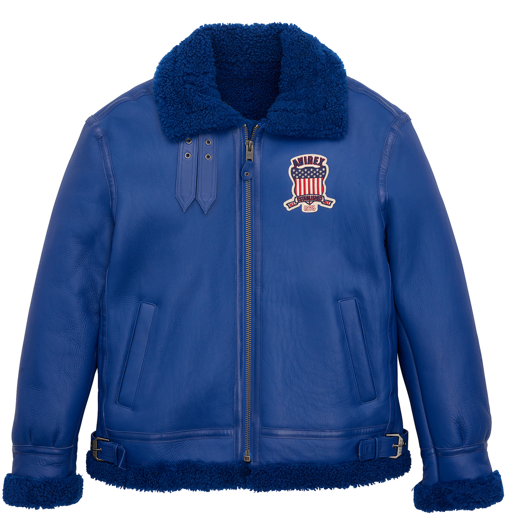 Buy Best Original Winter Avirex B3 Shearling Mazarine Blue Leather Jackets For Sale rfxleatherofficial