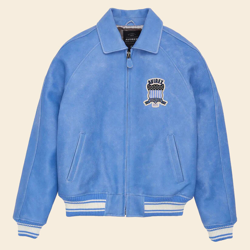 Men's Denim Bomber Varsity Limited Edition Avirex Leather Jacket Endless Racegear
