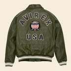 Men's Olive Varsity Bomber Avirex Leather Jacket - Endless Racegear