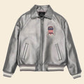 New Metallic Silver Letterman Bomber Avirex Jacket For Men 3A MOTO LEATHER