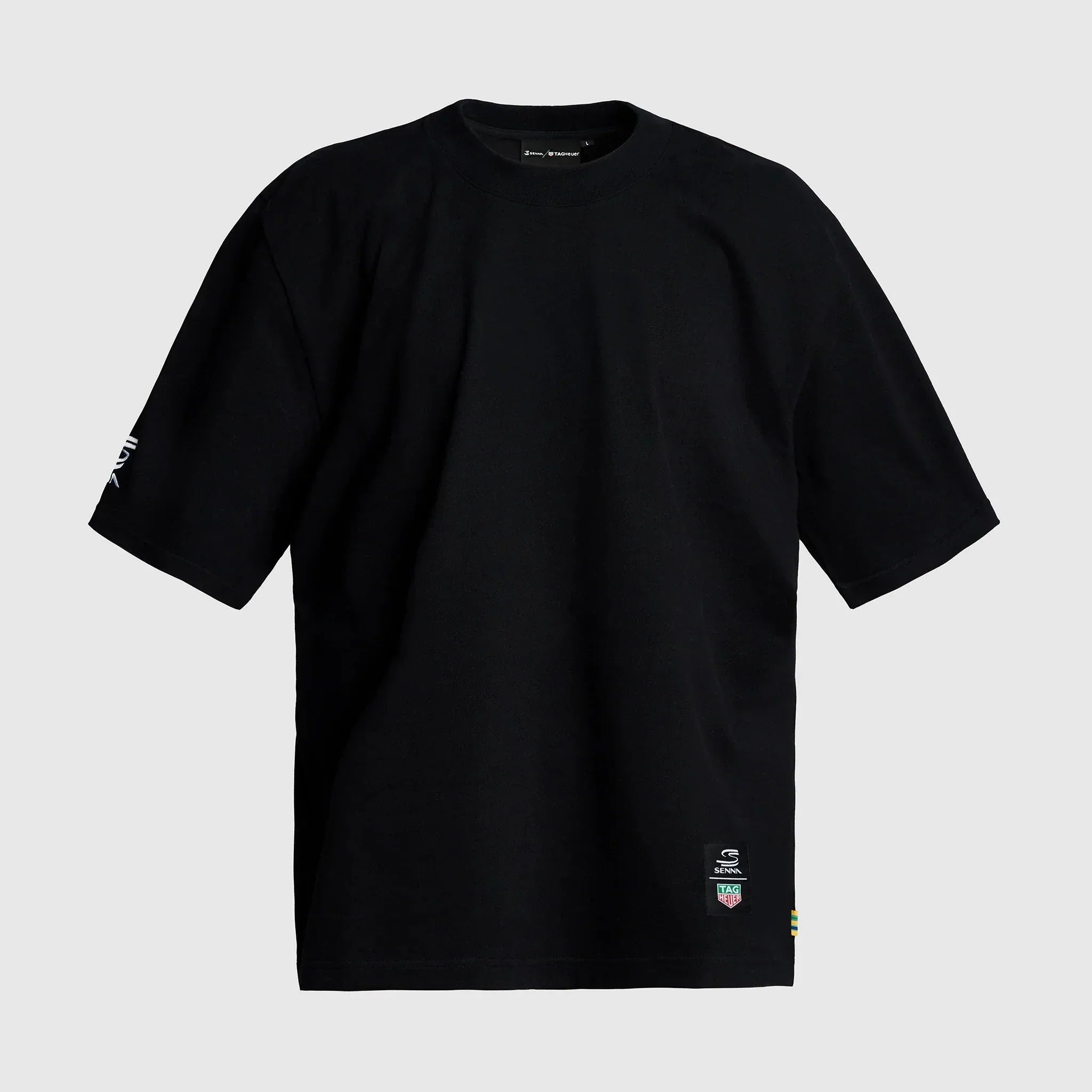 Ayrton Senna F1 x Tag Heuer Oversized Badge T-Shirt - White/Black T-shirts Ayrton Senna XS Black 