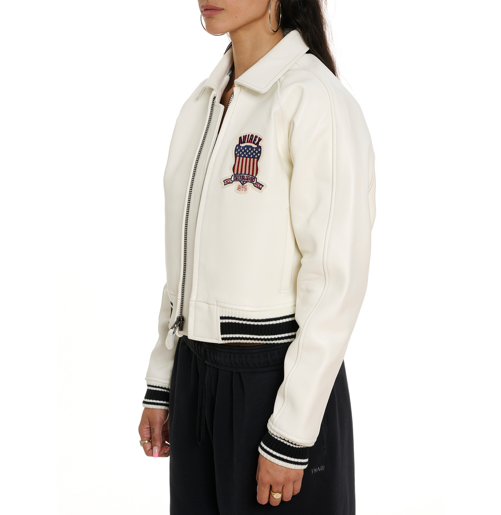 Shop Best High Quality Fashion Bomber Style Snow White Avirex Cropped Icon Jackets rfxleatherofficial