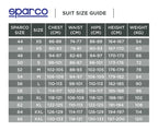 Sparco race suit size chart reference Endless Racegear