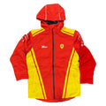 Scuderia Ferrari men's padded hooded jacket, red with yellow panels, front zipper