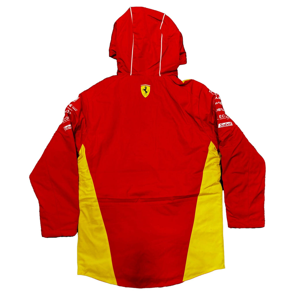Scuderia Ferrari men's padded hooded jacket, red with yellow side panels and rear logo