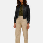 Women’s Black Leather Bomber Jacket 3A MOTO LEATHER