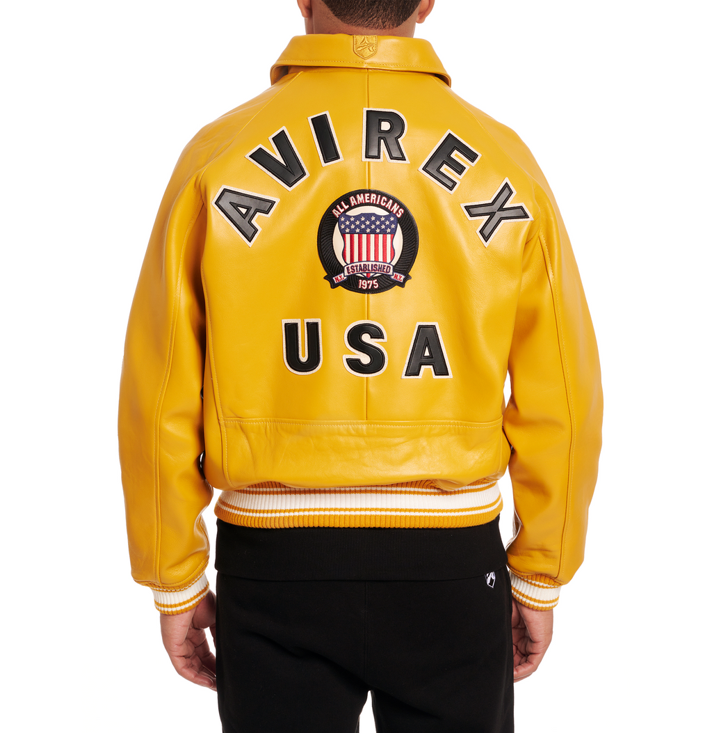 Avirex Fashion Aviator Bomber Mustard Leather Jackets rfxleatherofficial