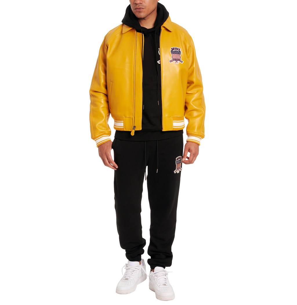Avirex Fashion Aviator Bomber Mustard Leather Jackets rfxleatherofficial