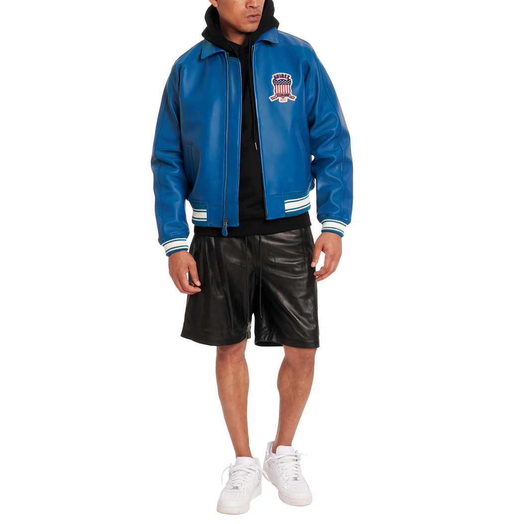 Shop Best High Sale Avirex Fashion Aviator Bomber Teal Leather Jackets For Sale rfxleatherofficial