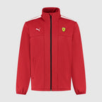 Men's softshell jacket, red, full-zip, stand collar, Ferrari badge and PUMA logo.