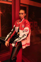 Marlboro Red-White Leather Vintage Racing Jacket Ex Race Gear