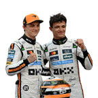 Endless Racegear white orange race suit with sponsor patches and matching helmet for Monaco GP fans