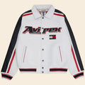 Men White Bomber Tommy Jeans Avirex Leather Jacket 3A MOTO LEATHER