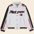 Men White Bomber Tommy Jeans Avirex Leather Jacket 3A MOTO LEATHER