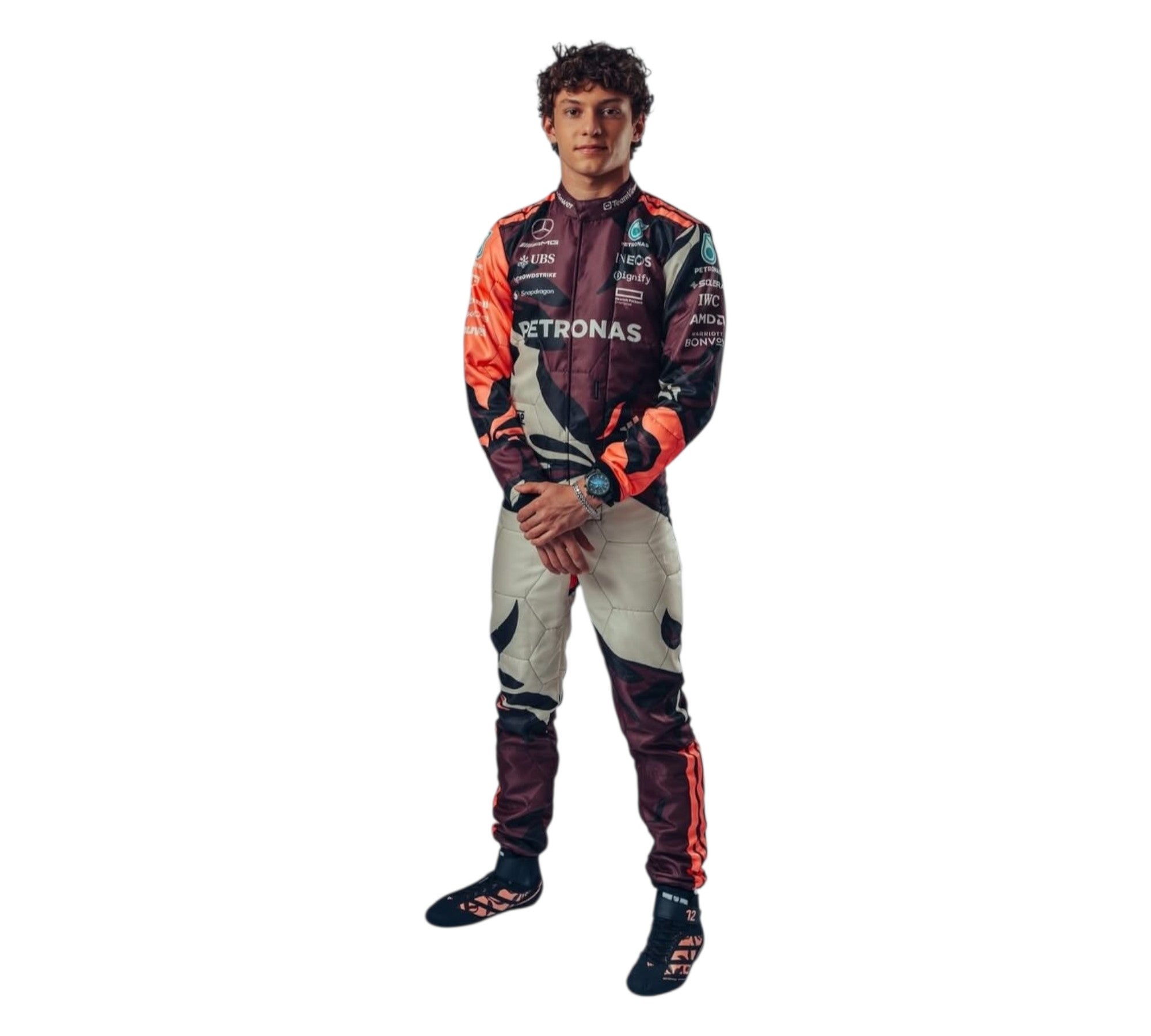 Endless Racegear Andrea Kimi Antonelli Miami GP race suit maroon white with sponsor logos full racing suit