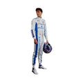Endless Racegear Alexander Albon 2025 replica race suit white and blue standing model holding helmet