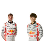 Yuki Tsunoda Red Bull race suit on driver model with full white Red Bull Oracle branding and sponsor logos