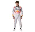 Yuki Tsunoda Red Bull race suit by Endless Racegear white single piece racing suit with Red Bull branding