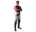 Endless Racegear George Russell 2025 F1 racing suit on driver standing arms crossed maroon white suit with sponsor logos