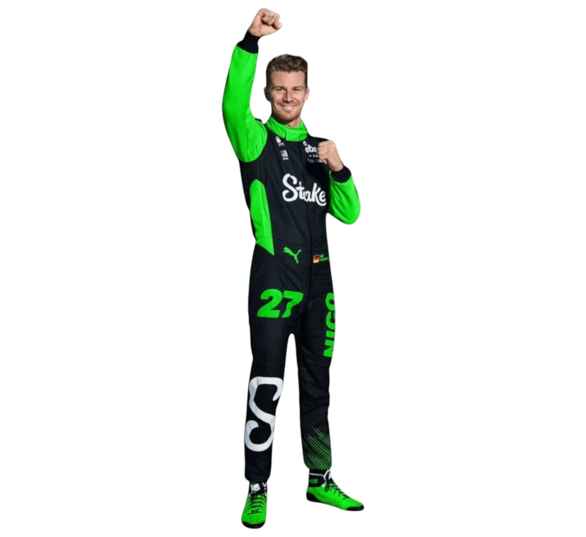 Endless Racegear New 2025 KICK Sauber Nico Hulkenberg replica race suit black neon green number 27