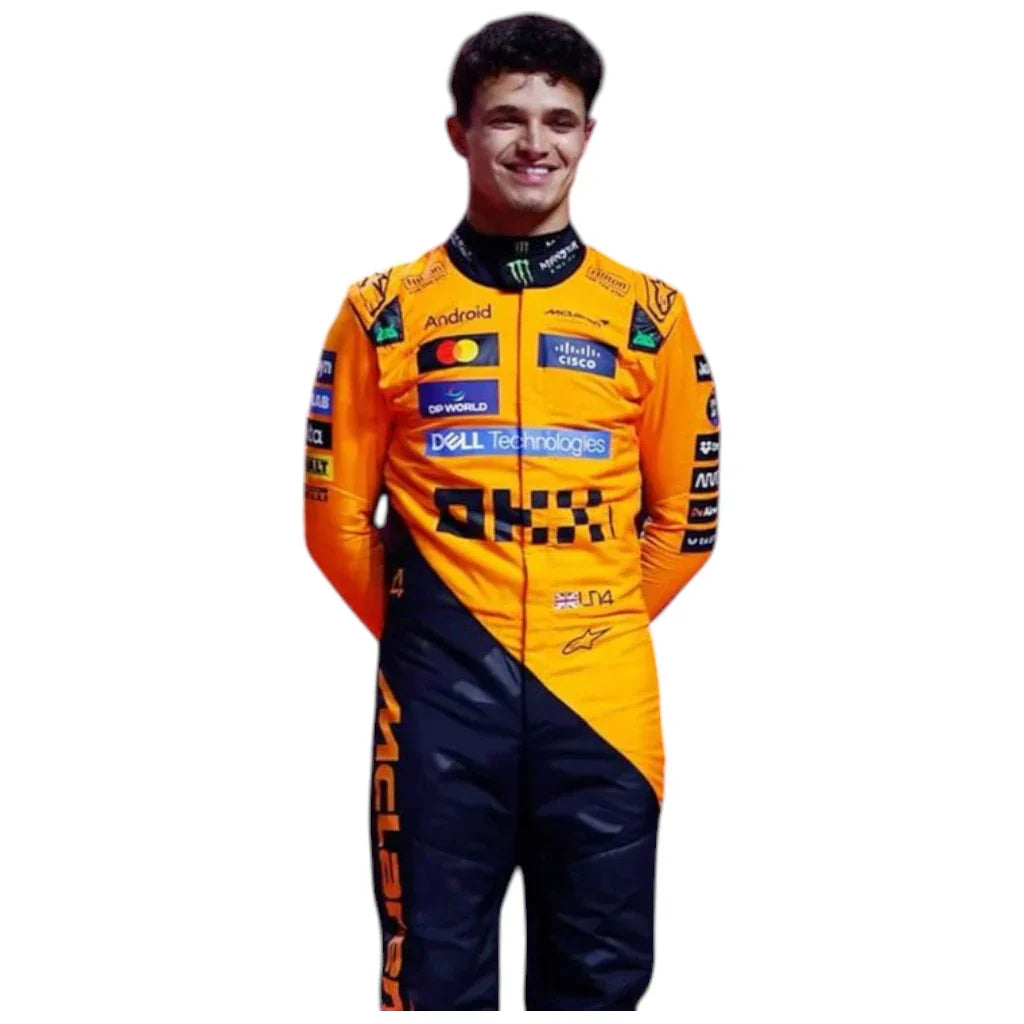 Endless Racegear Lando Norris McLaren F1 replica suit orange racing suit with sponsor logos and full body fit