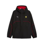 Black Scuderia Ferrari rain jacket with hood, front zip; PUMA logo and shield