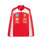 Red softshell jacket with white panels, full-zip front, Puma logo and team crests