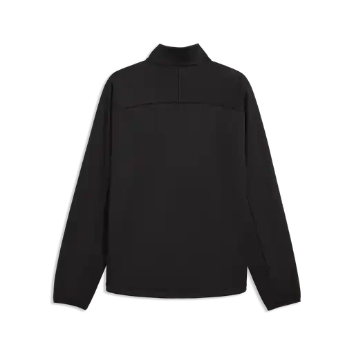Softshell jacket, dark black, back view with high collar