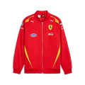Red Ferrari team jacket with full zip, yellow side panels, Puma logo on chest