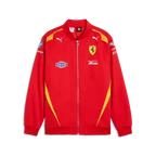 Red Ferrari team jacket with full zip, yellow side panels, Puma logo on chest
